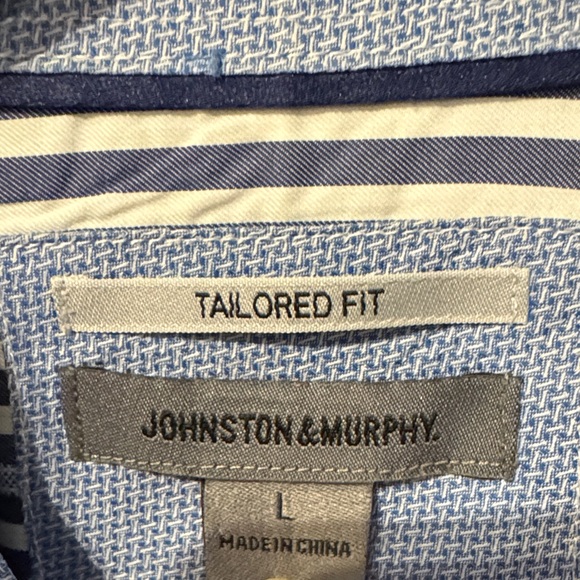 Johnston & Murphy Navy and White Striped Button-Down Dress Shirt Size L - Picture 4 of 5